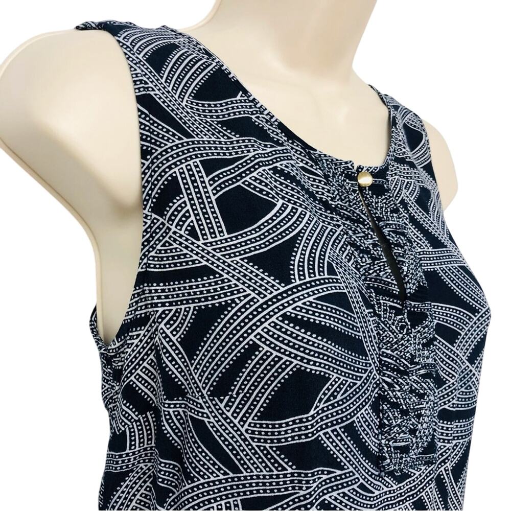 Banana Republic Lightweight Navy White Swirl Print Sleeveless Top Ruffle Front - Picture 4 of 16